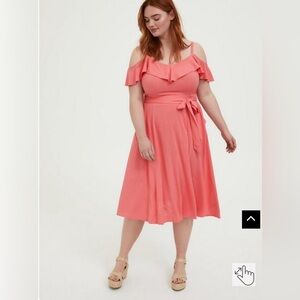 Coral textured torrid cold shoulder formal midi dress